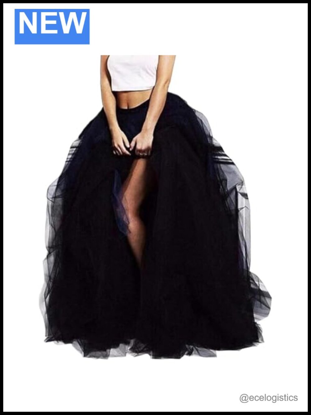 Women Floor Length Tulle Maxi Skirt High Waist Layered Ruffled